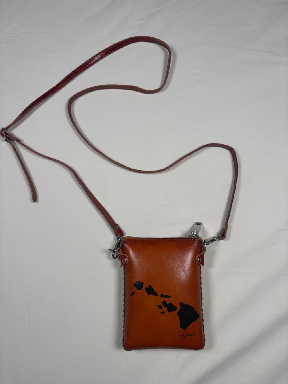 Vintage Brown Crossbody Bag with Black Island Silhouette